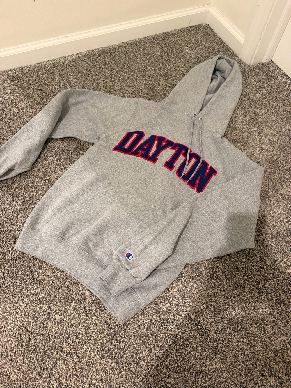 Champion Gray 'DAYTON' Crewneck Hoodie with Red & Navy Lettering